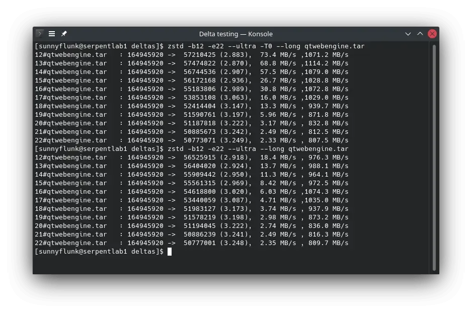 Compression levels with zstd