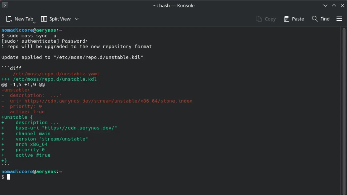 A terminal window showing the transition through Versioned Repositories phase 2